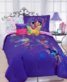 This vibrant bedding features Tinkerbell and her fairy friends amidst swirling colors and flower shapes. A hot pink design on the reverse gives another exciting look to this Surreal Garden bedding from Disney. Pair with the Surreal Garden sheet set and it's off to dream land!