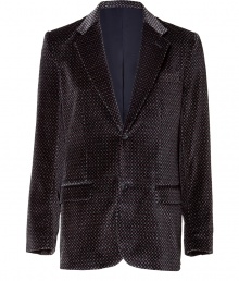 Luxurious jacket made of fine, black patterned cotton velvet - Typical blazer cut with moderately long lapels and figure-flattering two-button front - Modern slim fit(single breasted), two flap pockets and one chest pocket - A dream piece, because its elegant and trendy - Can be combined casually with a cashmere pullover and jeans or smart with a shirt and light pants