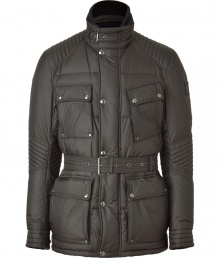 With edgy biker styling, this belted down jacket from Belstaff elevates any ensemble while keeping you warm - Stand collar with buckle detail, concealed front zipper placket with snaps, quilted shoulders, flap pockets, belted waist, slim fit - Pair with jeans and a tee and motorcycle boots or with slim trousers and trainers With edgy biker styling, this belted down jacket from Belstaff elevates any ensemble while keeping you warm - Stand collar with buckle detail, concealed front zipper placket with snaps, quilted shoulders, flap pockets, belted waist, slim fit - Pair with jeans and a tee and motorcycle boots or with slim trousers and trainers