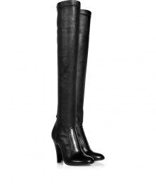 Exquisitely soft and super seductive, Laurence Dacades black stretch nappa over-the-knee boots make for an ultra glamorous finish - Rounded toe, hidden back zip, chunky heel - Showcase never-ending lines with opaque tights and micro-minis