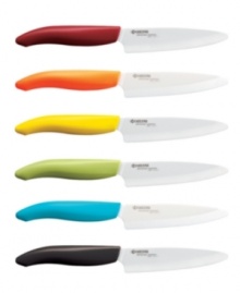 Invite precision results into your kitchen with a professional knife that delivers a difference you can feel. The incredibly lightweight construction of the ceramic blade balances perfectly in your palm for straight and thin slices. Holding its edge 10 times longer than other cutlery, this knife stands out with razor sharp angling that stays sharper, longer. 5-year warranty. Invite precision results into your kitchen with a professional knife that delivers a difference you can feel. The incredibly lightweight construction of the ceramic blade balances perfectly in your palm for straight and thin slices. Holding its edge 10 times longer than other cutlery, this knife stands out with razor sharp angling that stays sharper, longer. 5-year warranty.