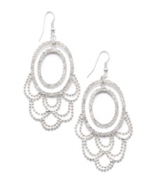 Delicate yet dazzling. A lightweight look defines these opulent oval-shaped drop earrings from Bar III. Crafted in silver tone mixed metal, they're embellished with a sparkling array of crystals. Approximate drop: 3 inches. Delicate yet dazzling. A lightweight look defines these opulent oval-shaped drop earrings from Bar III. Crafted in silver tone mixed metal, they're embellished with a sparkling array of crystals. Approximate drop: 3 inches.