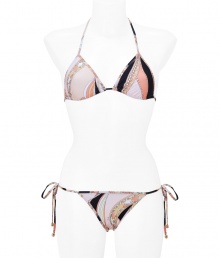 Take an iconic stance on seaside chic in Emilio Puccis characteristic print string bikini - Triangle top with self tie halter and back strings - Bikini bottoms with self-tie side strings - Style with a sheer caftan, a floppy sun hat, and oversized sunnies Take an iconic stance on seaside chic in Emilio Puccis characteristic print string bikini - Triangle top with self tie halter and back strings - Bikini bottoms with self-tie side strings - Style with a sheer caftan, a floppy sun hat, and oversized sunnies
