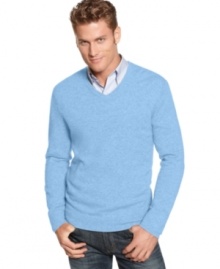 Layer on the luxurious polish with the soft, refined cashmere of this Club Room v neck sweater. (Clearance)