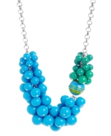 Simply bubblelicious. Haskell's playful style features bold blue and green acrylic beads with a striped bead accent. Set in silver tone mixed metal. Approximate length: 17 inches + 3-inch extender. Approximate drop: 1-1/4 inches.