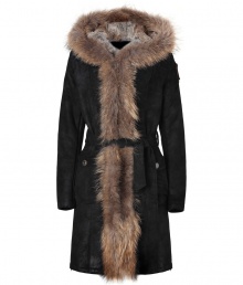Ultra luxurious and equally cozy, Parajumpers fur trimmed shearling coat is a smart investment for multi-season sporty sophistication - Raccoon trimmed hood with rabbit fur lining, long sleeves, shoulder logo patch, hidden front closures, oversized snapped pockets, self-tie sash, belt loops, zippered side slits at hemline - Feminine tailored fit falls to the thigh - Team with skinnies and chic winter boots Ultra luxurious and equally cozy, Parajumpers fur trimmed shearling coat is a smart investment for multi-season sporty sophistication - Raccoon trimmed hood with rabbit fur lining, long sleeves, shoulder logo patch, hidden front closures, oversized snapped pockets, self-tie sash, belt loops, zippered side slits at hemline - Feminine tailored fit falls to the thigh - Team with skinnies and chic winter boots
