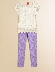 Crafted from luxe Japanese twill, this trendy combination of jeans and leggings comes in a baroque-printed overdye wash with a hint of stretch.Front button closureWaistband with belt loopsZip flyFaux front pocketsBack patch pockets98% cotton/2% spandexMachine washMade in the USA of imported fabric Crafted from luxe Japanese twill, this trendy combination of jeans and leggings comes in a baroque-printed overdye wash with a hint of stretch.Front button closureWaistband with belt loopsZip flyFaux front pocketsBack patch pockets98% cotton/2% spandexMachine washMade in the USA of imported fabric