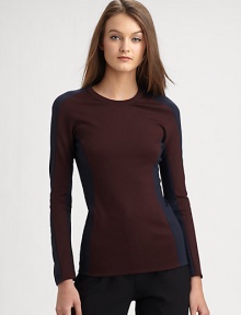 Fitted crewneck with contrast panels that create a shadow-like, colorblock effect. CrewneckLong sleeves72% viscose/23% polyamide/5% elastaneDry cleanImported of Italian fabricModel shown is 5'10 (177cm) wearing US size 2. Fitted crewneck with contrast panels that create a shadow-like, colorblock effect. CrewneckLong sleeves72% viscose/23% polyamide/5% elastaneDry cleanImported of Italian fabricModel shown is 5'10 (177cm) wearing US size 2.
