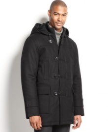 Layer on style and comfort with this sharp wool-blend toggle coat from Sean John.