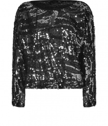 Perfect for your most festive affairs, Rachel Zoes two-tone sequined top is a glamorous take on cocktail-hour chic - Wide neckline, dolman long sleeves, allover two-tone patterned sequinning, elasticized hemline - Loosely fitted - Wear with slim-fit separates and a shimmering metallic clutch