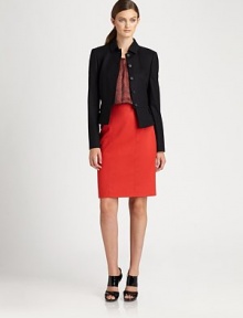 Solid stretch flannel blazer offers the perfect fit to any tailored ensemble.Button-frontWaist flap pocketsFully linedAbout 21 from shoulder to hem99% wool/1% elastaneDry cleanImportedModel shown is 5'10 (178cm) wearing US size 4. 