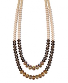 Shift your look into chic neutrals. c.A.K.e. by Ali Khan necklace features two graduated rows of multicolored champagne glass beads with a mixed metal clasp. Approximate length: 24 inches + 3-1/4-inch extender. Shift your look into chic neutrals. c.A.K.e. by Ali Khan necklace features two graduated rows of multicolored champagne glass beads with a mixed metal clasp. Approximate length: 24 inches + 3-1/4-inch extender.