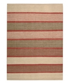 Variegated striping gives way to understated sophistication in the Horizon area rug from Calvin Klein. Generously thick wool fibers are hand tufted in India for remarkable strength and detailed design. Variegated striping gives way to understated sophistication in the Horizon area rug from Calvin Klein. Generously thick wool fibers are hand tufted in India for remarkable strength and detailed design.