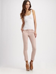 Sleek stretch twill in a skinny tab-front silhouette cropped just above the ankles.Tab-front waistZip-flySlash pocketsAnkle zippersBack patch pocketsRise, about 8Inseam, about 2897.5% cotton/2.5% lycraMachine washMade in USA of Imported fabricModel shown is 10 (177cm) wearing US size 4. Sleek stretch twill in a skinny tab-front silhouette cropped just above the ankles.Tab-front waistZip-flySlash pocketsAnkle zippersBack patch pocketsRise, about 8Inseam, about 2897.5% cotton/2.5% lycraMachine washMade in USA of Imported fabricModel shown is 10 (177cm) wearing US size 4.