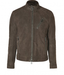 An ultra luxe take on this utilitarian classic silhouette, Belstaffs suede jacket is a chic investment guaranteed to take you through the seasons in style - Buckled stand-up collar, long sleeves, buttoned cuffs, two-way front zip, zippered slit pockets, buttoned sides - Contemporary slim fit - Team with edgy separates and broken-in biker boots An ultra luxe take on this utilitarian classic silhouette, Belstaffs suede jacket is a chic investment guaranteed to take you through the seasons in style - Buckled stand-up collar, long sleeves, buttoned cuffs, two-way front zip, zippered slit pockets, buttoned sides - Contemporary slim fit - Team with edgy separates and broken-in biker boots