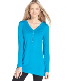 Style&co. adds a touch of luxe to this henley by decking it out with jeweled buttons.