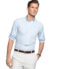 Roll up your sleeves and get to work. You've got style to spare with this mini-checked shirt from Calvin Klein.