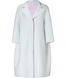 A luxurious example of the contemporary Jil Sander look, this pristine chalk cashmere coat is a statement investment for modern-minimalist wardrobes - Notched lapel, 3/4 dolman sleeves, dropped shoulders, hidden front snaps, side slit pockets, rose unlined interior - Oversized boxy retro silhouette - Team with monochrome separates and jet black accessories A luxurious example of the contemporary Jil Sander look, this pristine chalk cashmere coat is a statement investment for modern-minimalist wardrobes - Notched lapel, 3/4 dolman sleeves, dropped shoulders, hidden front snaps, side slit pockets, rose unlined interior - Oversized boxy retro silhouette - Team with monochrome separates and jet black accessories