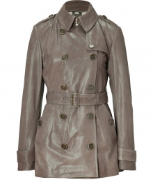 With its ultra soft dark sable lambskin and iconic classic styling, Burberry Brits timeless trench has never felt so luxurious - Latched collar, epaulettes, long sleeves with belted cuffs, double-breasted front button placket, belted waistline, fitted silhouette - Pair with urban-cool knitwear and sharply tailored trousers With its ultra soft dark sable lambskin and iconic classic styling, Burberry Brits timeless trench has never felt so luxurious - Latched collar, epaulettes, long sleeves with belted cuffs, double-breasted front button placket, belted waistline, fitted silhouette - Pair with urban-cool knitwear and sharply tailored trousers