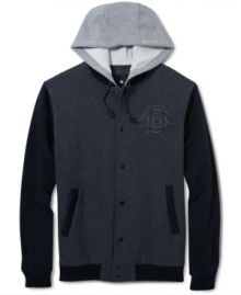 You'll be the captain of team style in this sleek DC Shoes varsity jacket. With a layered-looking hood and a sporty design, this jacket is a serious score. You'll be the captain of team style in this sleek DC Shoes varsity jacket. With a layered-looking hood and a sporty design, this jacket is a serious score.