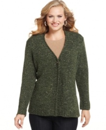 Cozy, nubby and totally appealing, Charter Club's plus size cardigan makes for easy autumn layering. The single-button closure gives it a modern feel.