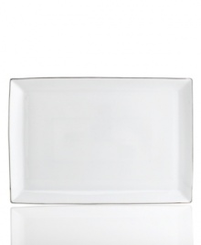 Simply elegant from Charter Club dinnerware. Dishes, like this Platinum Fine Line rectangular platter, are for everyday meals but have a banded edge that shines on formal tables. A flawless choice for every occasion. Simply elegant from Charter Club dinnerware. Dishes, like this Platinum Fine Line rectangular platter, are for everyday meals but have a banded edge that shines on formal tables. A flawless choice for every occasion.