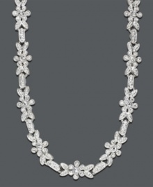 The perfect complement to your favorite evening gown. This sparkling Charter Club necklace features crystal flowers and links set in silver tone mixed metal. Approximate length: 16-1/2 inches.