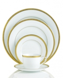 Add the warm glow of gold to your formal place settings with the classic style of the Grand Buffet Gold dinnerware collection. Fine china shines beautifully with a wide outer band of gold enhanced by a delicately detailed scroll pattern. Add the warm glow of gold to your formal place settings with the classic style of the Grand Buffet Gold dinnerware collection. Fine china shines beautifully with a wide outer band of gold enhanced by a delicately detailed scroll pattern.