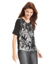 Add sparkle to casual days in Ellen Tracy's sequin tee. Pair it with jeans for a luxe, textural look.