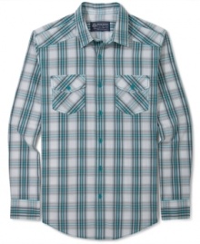 Worn solo or paired under your favorite sweater, this American Rag plaid is a great addition to your shirt collection. Worn solo or paired under your favorite sweater, this American Rag plaid is a great addition to your shirt collection.