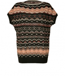 Work an iconic note into your knitwear favorites with Missoni Ms eye-catching variegated knit top - Boat-neckline, short dolman sleeves, black fine ribbed trim, slim fit - Pair with tailored separates and ladylike accessories for chic days at the office