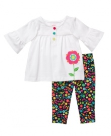 Bell sleeves and pretty prints give this shirt and legging set from Carters a flair all its own. Bell sleeves and pretty prints give this shirt and legging set from Carters a flair all its own.
