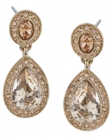 Double up on the drama. Carolee's pretty teardrop earrings features round, oval, and pear-cut pave glass accents set in 12k gold tone mixed metal. Approximate drop: 1-1/2 inches.