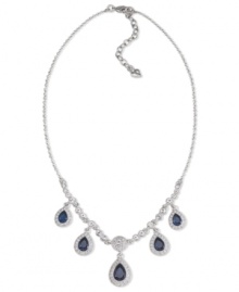 Carolee necklace illuminates your neckline with its breathtaking frontal design highlighting five pear-cut blue glass stones with clear accents. Set in silver tone imitation rhodium mixed metal. Approximate length: 16 inches + 2-inch extender. Approximate drop: 3/4 inch. Carolee necklace illuminates your neckline with its breathtaking frontal design highlighting five pear-cut blue glass stones with clear accents. Set in silver tone imitation rhodium mixed metal. Approximate length: 16 inches + 2-inch extender. Approximate drop: 3/4 inch.