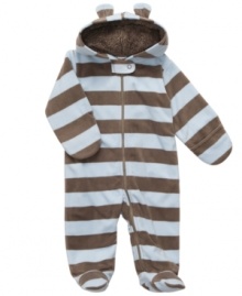 Wrap him in a warm bear hug with this sweet and cuddly microfleece footed coverall from Carter's. Wrap him in a warm bear hug with this sweet and cuddly microfleece footed coverall from Carter's.
