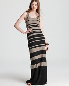 Step up your look in variegated stripes. This easy maxi dress will become spring's go-to--smart for your every day wit strappy sandals and a luxe hobo bag.