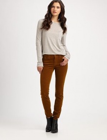 Velvety-soft cotton cords in a skinny-leg silhouette with five-pocket styling and lots of stretch.THE FITMedium rise, about 8Inseam, about 30THE DETAILSZip flyFour-pocket style98% cotton/2% spandexMachine washMade in USA of imported fabricModel shown is 5'10 (177cm) wearing US size 4. Velvety-soft cotton cords in a skinny-leg silhouette with five-pocket styling and lots of stretch.THE FITMedium rise, about 8Inseam, about 30THE DETAILSZip flyFour-pocket style98% cotton/2% spandexMachine washMade in USA of imported fabricModel shown is 5'10 (177cm) wearing US size 4.