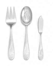 Teardrop handles graced with the fanciful swirls of Platinum Wave dinnerware make this coordinating flatware set elegant on its own but a must for put-together place settings. From Yamazaki.