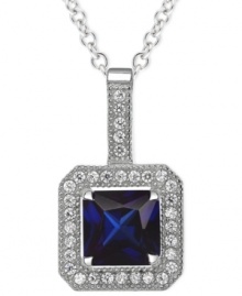 Beautiful in blue. This necklace from CRISLU is crafted from platinum over sterling silver with a dazzling pendant in faceted sapphire-colored and clear cubic zirconias (57/100). Approximate length: 16 inches + 2-inch extender. Approximate drop: 7/10 inch.