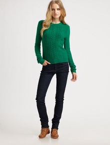 The essential crewneck, crafted from extra-fine merino wool in a chunky cable knit.CrewneckLong sleevesRibbed trimCenter back zipperPullover styleAbout 23 from shoulder to hemMerino woolDry cleanImportedModel shown is 5'9 (175cm) wearing US size Small. The essential crewneck, crafted from extra-fine merino wool in a chunky cable knit.CrewneckLong sleevesRibbed trimCenter back zipperPullover styleAbout 23 from shoulder to hemMerino woolDry cleanImportedModel shown is 5'9 (175cm) wearing US size Small.