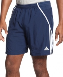 Man on the run! Whether you're going for a leisurely jog or an intense miles-long workout, these adidas running shorts featuring Climalite technology will keep you dry and comfortable. Man on the run! Whether you're going for a leisurely jog or an intense miles-long workout, these adidas running shorts featuring Climalite technology will keep you dry and comfortable.