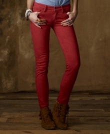 Tailored with an ultra-low rise, these stretch denim skinny jeans from Denim & Supply Ralph Lauren exude sexy, modern style and a contemporary downtown vibe in a bright, fire-engine red hue. Tailored with an ultra-low rise, these stretch denim skinny jeans from Denim & Supply Ralph Lauren exude sexy, modern style and a contemporary downtown vibe in a bright, fire-engine red hue.