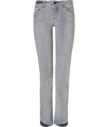 Stylishly distressed, these bleached jeans from Theyskens Theory are a new season must-have - Classic five-pocket styling, bleached dark denim wash, straight leg, dark denim detail at cuffs - Style with an oversized tee and lace up booties Stylishly distressed, these bleached jeans from Theyskens Theory are a new season must-have - Classic five-pocket styling, bleached dark denim wash, straight leg, dark denim detail at cuffs - Style with an oversized tee and lace up booties