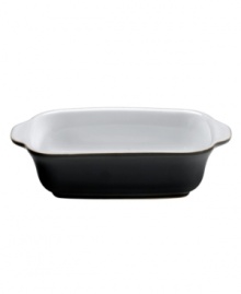 Perfect for everyday use, this rectangular baker boasts sublime versatility in ultra-durable stoneware from Denby dinnerware. The dishes have a jet-black surface and glossy white interior that can carry easy, modern polish from oven to table. Perfect for everyday use, this rectangular baker boasts sublime versatility in ultra-durable stoneware from Denby dinnerware. The dishes have a jet-black surface and glossy white interior that can carry easy, modern polish from oven to table.