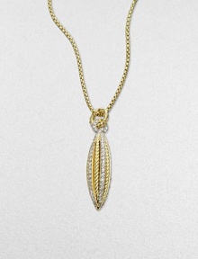 From the Lantana Collection. A brilliant pendant with rows of dazzling diamonds between pretty cables crafted in radiant 18k gold on a box link chain. Diamonds, .34 tcw18k goldPendant length, about 1¼Necklace length, about 17 to 18 adjustableJump ring closureImported From the Lantana Collection. A brilliant pendant with rows of dazzling diamonds between pretty cables crafted in radiant 18k gold on a box link chain. Diamonds, .34 tcw18k goldPendant length, about 1¼Necklace length, about 17 to 18 adjustableJump ring closureImported