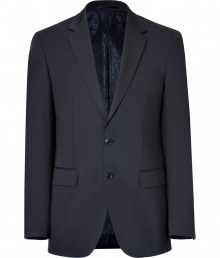 Elegant jacket in fine, pure midnight blue wool - Classic, single-breasted blazer cut - Two-button closure and deep lapels - Two flap pockets, one chest pocket - Vents at rear - Lined in silk - Long and lean, straight silhouette - Polished and slick, seamlessly transitions from the office to evenings out - Pair with a button down and suit trousers or chinos Elegant jacket in fine, pure midnight blue wool - Classic, single-breasted blazer cut - Two-button closure and deep lapels - Two flap pockets, one chest pocket - Vents at rear - Lined in silk - Long and lean, straight silhouette - Polished and slick, seamlessly transitions from the office to evenings out - Pair with a button down and suit trousers or chinos