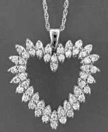 Spread the love with this radiant diamond heart necklace featuring round-cut diamond (1 ct. t.w.) set in 14k white gold. Approximate length: 18 inches. Approximate drop: 1 inch. Spread the love with this radiant diamond heart necklace featuring round-cut diamond (1 ct. t.w.) set in 14k white gold. Approximate length: 18 inches. Approximate drop: 1 inch.
