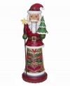 Jim Shore, the designer known for his folk art-inspired collectibles, presents this Santa nutcracker figurine. Richly colored and decorated with traditional design motifs, it may inspire you to begin your own Jim Shore collection.