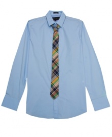 Pair up! Getting dressed will be as simple as grab-and-go with this button-front No Retreat dress shirt and tie. Pair up! Getting dressed will be as simple as grab-and-go with this button-front No Retreat dress shirt and tie.