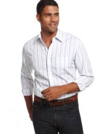 A simple solution with a subtle, vertical dobby stripe, this Tasso Elba shirt brings a modern edge to your wardrobe must-haves. A simple solution with a subtle, vertical dobby stripe, this Tasso Elba shirt brings a modern edge to your wardrobe must-haves.
